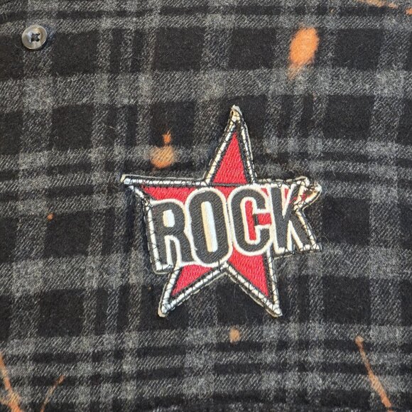 OOAK Upcycled Flannel Shirt Def Leppard Rockabilly Patches Distressed Grunge XL - Picture 5 of 13